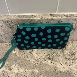Brand New Thirty -One Navy Lots of Dots Wristlet